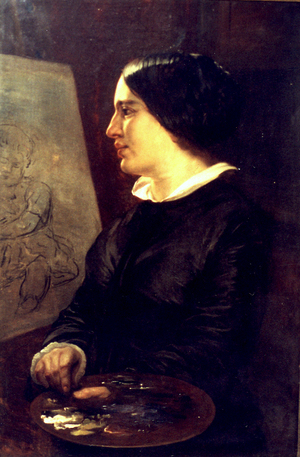Elisabeth Jerichau-Baumann (1819-1881): Selvportræt med palet foran staffeli. 1858
