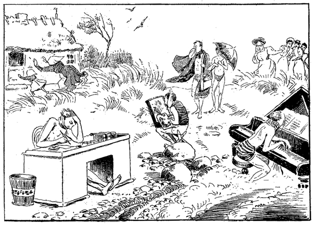 Hellenerne på Refsnæs. Satiretegning i Blæksprutten 1895