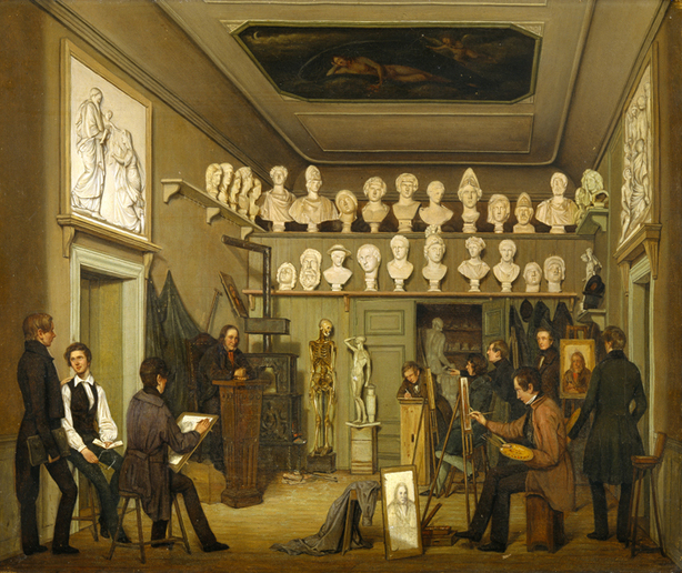 Joachim Ferdinand Richardt (1819-1895): En malerstue på Charlottenborg. Ca. 1839