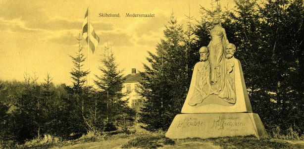 Udateret postkort med motiv fra Skibelund Krat med "Modermålet"