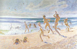 J.F. Willumsen (1863-1958): Badende børn på Skagen Strand. Generalprøve. 1909