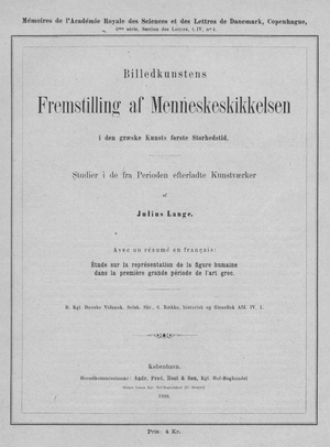 Frontispice til Julius Langes bog "Fremstilling af Menneskeskikkelsen i den græske Kunsts første Storhedstid" fra 1898