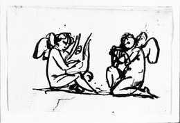 Tegning af to Amor-figurer med lyrer, C 214B 