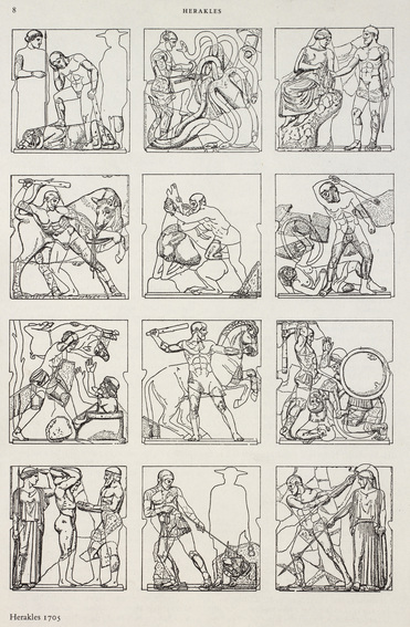 Herakles 12 arbejder, aftegninger af metoperne på Zeustemplet i Olympia